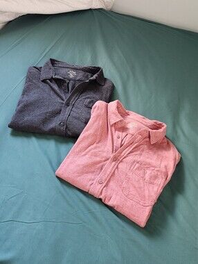 2 J. Crew Button-Up Long Sleeve Shirts - Large - Heathered Charcoal & Dusty Rose